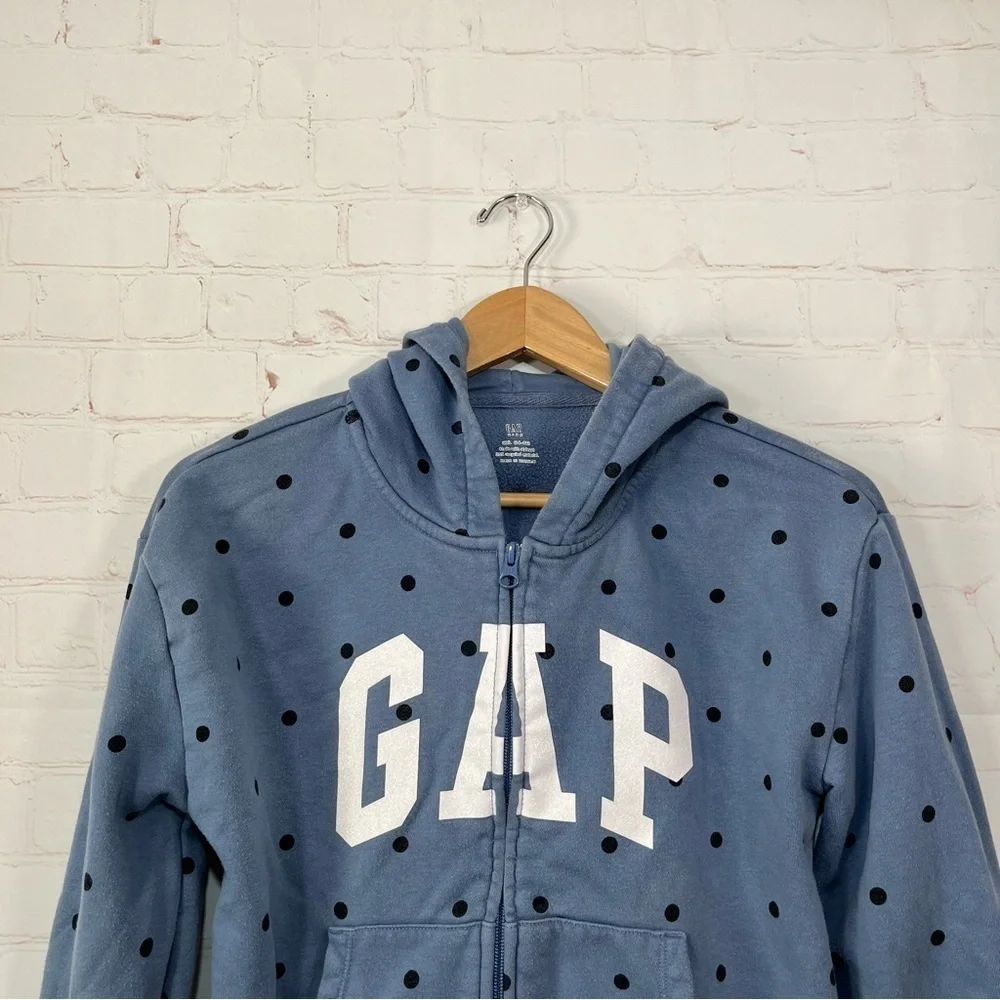 GAP Full Zip Hoodie Sweatshirt Girls XXL 14-16 Blue Polka Dot Pockets - Picture 2 of 7